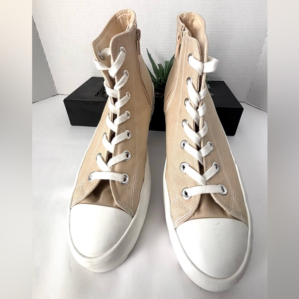 VESPA by SINCERELY JULES TAN PLATFORM HIGH TOP CANVAS SNEAKER/ZIPPERS  SZ 9.5